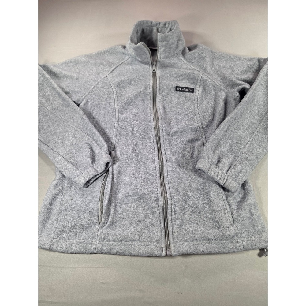 Columbia Womens Gray Full Zip Fleece Jacket Mock Neck Outdoor Layer Size M 1289